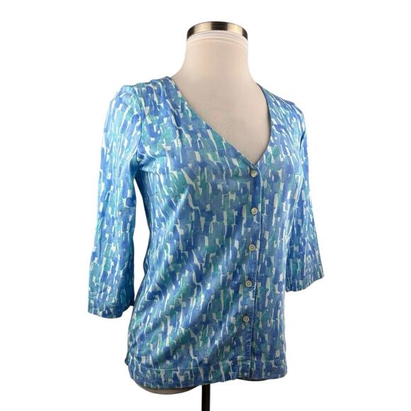 J. Jill Extra Fine Cotton Cardigan Blouse Blue Women's Size Small H14263 - Picture 2 of 14